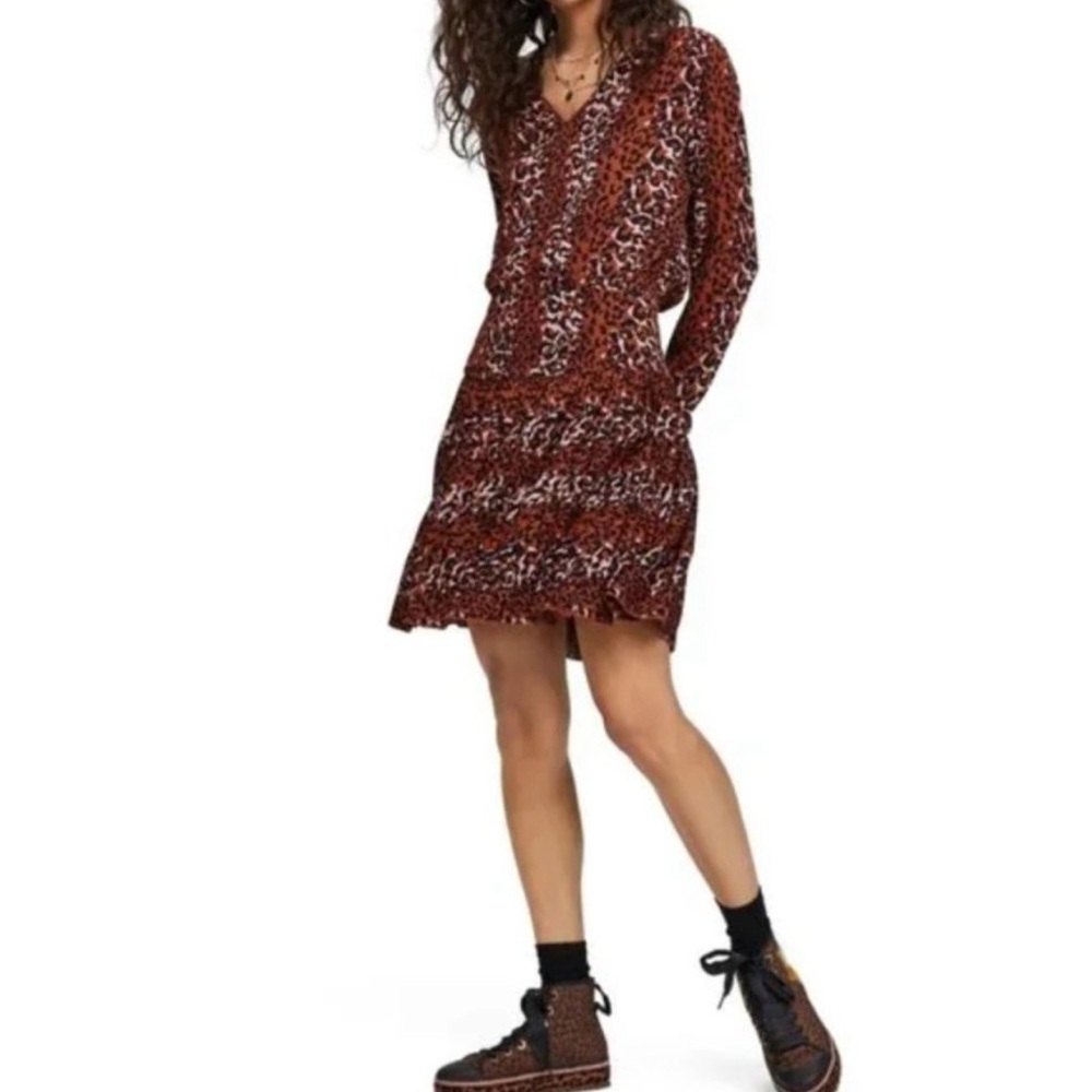 Scotch & Soda Leopard Long Sleeve Mini Dress XS